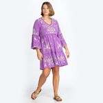 Johnny Was  Arzella Knit Easy Tiered Dress Purple Embroidered Photo 1