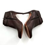 Coach Sondra Brown Leather Heeled Ankle Boot with Gold Logo Buckle Strap Photo 4