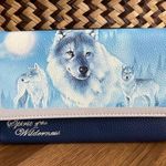 NWOT Bradford Exchange Eddie LePage Spirit Of The Wilderness Trifold Wallet Wolf Blue Photo 0