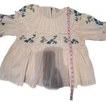 Listicle BEIGE BOHO RUFFLE FLORAL TIERED SHORT SLEEVE EMBROIDERED PEASANT BLOUSE Photo 6