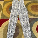 Olivaceous Snakeskin Print White Navy Halter Tie Open Back Cutout Jumpsuit Small Photo 0