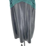 ZARA  Dress Faux Leather Crochet Embroidered Slip Mini‎ Black Green Size Large Photo 3