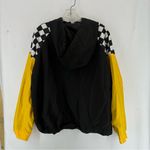 Forever 21  Checkered Hooded Windbreaker Quarter Zip Women’s L Black Yellow Photo 7
