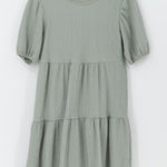 Crystal Doll Sage‎ Green Tiered Mini Dress Cottage Peasant Boho Puff Sleeve Textured Size M Photo 0