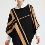 Chico's  Reversible Knit Triangle Poncho Black Brown Tunic Sweater Top, Size‎ L XL Photo 0