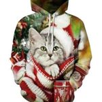 Nain Santa Kitties Ugly Christmas Graphic Sweater Hoodie Size Large/XL Photo 0