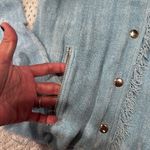 Lavender Brown New WOMENS  Sky Blue Frayed Cardigan shoulder pad small/Med Photo 3