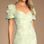 Lulus Beyond Amazing Light Green Floral Jacquard Puff Sleeve Dress Large NWT Photo 0