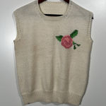 Handmade  Sweater Vest in Cream with Pink Flower Photo 0