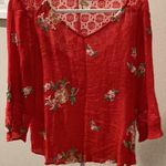 Fig and Flower Anthropologie Embroidered Red V Neck Long Sleeve Lace Back Top Size M Photo 0