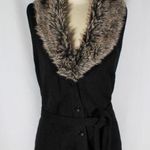 Attention Y2K Black Knit Sweater Vest with Tan Faux Fur Detachable Collar Button with Tie Photo 0