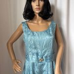 Vintage OOAK Jacquard blue sleeveless retro midi dress gemstone belt M Size M Photo 3