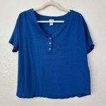 Chico's Chico’s 100% Linen Blue Stretch Henley Short Sleeves Tee, Sz Large Photo 0