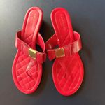 Cole Haan  Cherry Red Gold Bow Summer Wedge Thong Sandals Resortwear Womens 6.5 Photo 1