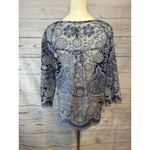 HD in Paris Anthropologie  Blue Lace Floral Overlay Blouse Size 6 Boat Neck Photo 3