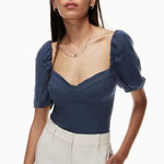 Wilfred Aritzia Navy Puff Sleeve Cropped Top Size Small Photo 0