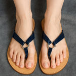 Lilly Pulitzer  McKim Blue Patent Leather Flat Thong Sandals Size 10M Photo 0