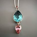 ATI Mexico Blue and Pink Teardrop Sterling Silver Pendant with SS Plate Chain🔥 Photo 1