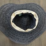 Ralph Lauren  women raffia straw boater hat navy blue with brown leather belt Photo 5