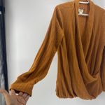 Anthropologie Maeve by size mustard long sleeve light weight faux wrap top Photo 4