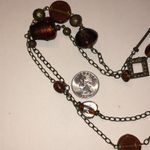 Elegant Brass Tone Amber Color Glass Boho Beaded Necklace Brown Photo 5