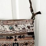 Myra Junoesque Brown Taupe Cream Mixed Media Stitched Crossbody Messenger Bag Photo 5