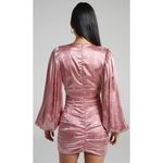 NWT SHOWPO | Pink Richmond Long Sleeve Ruched V Neck Sexy Mini Dress Sz. 8 Photo 2