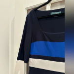 Ralph Lauren LRL Lauren Navy Royal White Color-block Cocktail Midi Dress Size 10 Photo 2