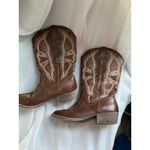 Embroidered Western Brown Cowboy Boots 10 Heritage Festival Boho Coastal Cowgirl Photo 2