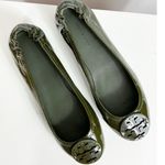 Tory Burch  Womens Minnie Patent Leather Ballet Flats Shoes Leccio Dark Green 6.5 Photo 0