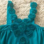 Celebrity Pink turquoise green halter top/dress. Handmade flowers . Size Large. Photo 4
