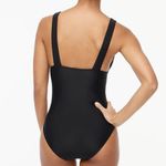 J.Crew Black V Neck Ruched 1 Piece Swim Bathing Suit L NEW Photo 3