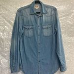 MOSSIMO SUPPLY‎ Co. Women’s Denim Long Sleeve Shirt Distressed Faded Size Medium Blue Photo 0