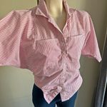 Vintage 70s Red Striped Button Down Shirt Dolman Sleeve Boxy Fit Blouse Size M Photo 9