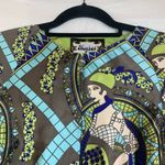 Rare Meghan LA Silk Art Deco Flapper Lady Print Stunning Bold Tunic Dress Size 6 Green Photo 4