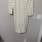 Farm Rio  Chunky Cable Knit Sweater Dress Ivory Size XS Pompoms Photo 1