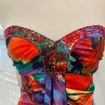 Vintage Formal Dress XS Y2K Strapless Long Gown Holiday Party Beaded Tropical Red Photo 1