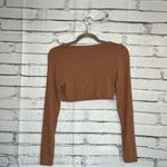 Bozzolo  Brown Tan Long Sleeve Fitted Crop Top SZ Small Crew T Shirt Summer Photo 8