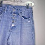 We The Free  Distressed High Rise Light Wash Button Fly Jeans Straight Raw Hem 24 Photo 3