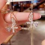 Crystal Butterfly Tassel Dangle Drop Earrings for Women Gold Photo 0