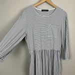 Merokeety  Midi Dress Womens Large Black White Stripe 3/4 Sleeve‎ Pockets Stretch Photo 3