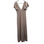 Birdy Grey Birdy Gray Hannah Flutter Sleeve Crepe Bridesmaid Maxi Dress Sz M in Taupe‎ NEW Photo 2