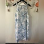Lungo L’arno Floral Blue and White Dress 100% Linen Size M Photo 3