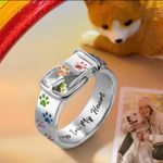 Women’s White Gold Colorful Paw Print “Always in My Heart” Engraved Ring Size 6 Silver Photo 2