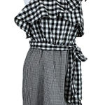 Calvin Klein  One Shoulder Gingham Sheath Dress Black and White Size 12 Photo 0