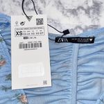 ZARA New  Floral Print Tulle Top Ruched V Neck Elbow Sleeve Shirt Blue Photo 13