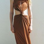 ZARA  maxi Orange Brown Sleeveless cut out  Bodycon Dress evening party  Photo 16