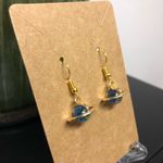 Glittery Blue Saturn Planet Earrings Gold Photo 3
