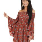 Lime Lush Floral Print Off the Shoulder Mini Dress Dusty Rose Size SMALL New Photo 1