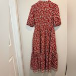 Madewell  Pintucked Puff Sleeve Red Floral Midi Dress Size‎ 2 Photo 10